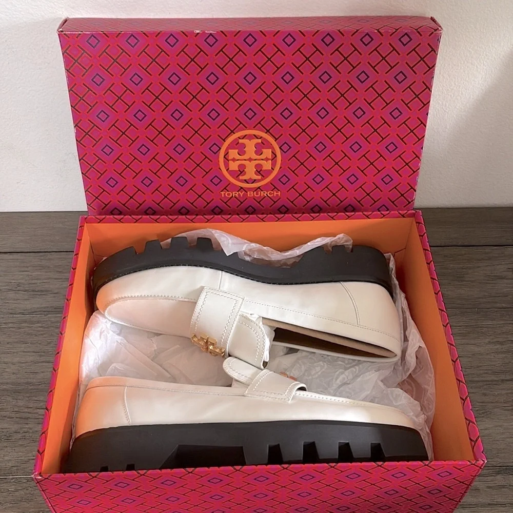 NIB [Tory Burch] Mini Everly Chunky Loafers Cambridge In New Ivory Women’s 10.5 - Picture 13 of 15